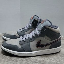 Air Jordan 1 Mid SE Grey Orange Shoes Size 10
