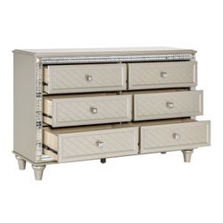 CHAMPAGNE FINISH ACRYLIC CRYSTAL ACCENTS 6-DRAWER-DRESSER-CABINET=TOCADOR GABETA