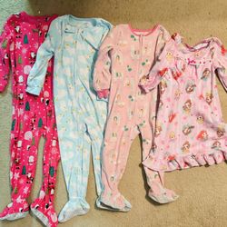 4 Pack: Assorted 3T/4T Girl's Pajamas (Footy and Nightgown)