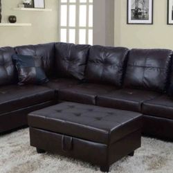New Espresso Leather Sectional Sofa Set