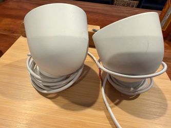 two Google Nest outdoor cameras + the Google Nest Doorbell (Battery) together White Pendant Light Shades Set of 2