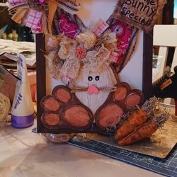 Cute Bunny/carrots Sign,  10"1/2 Inches Tall