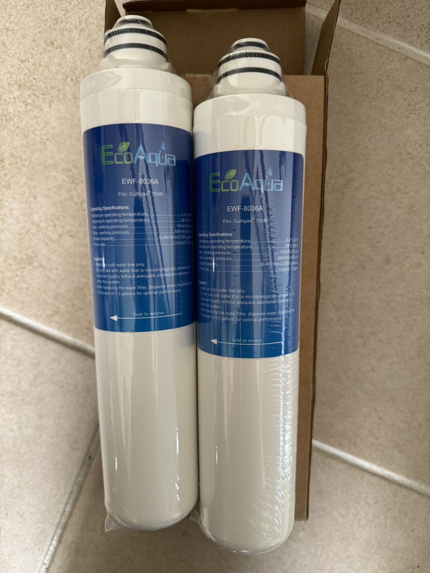 2 New EcoAqua Refrigerator Filters Fits Culligan 750R