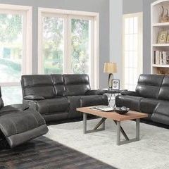 Brand New 2PC Top Grain Leather Power Living Room Set in Dark Grey