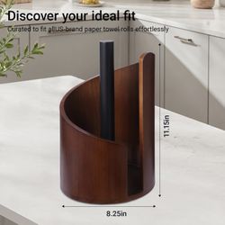 Paper Towel Holder Countertop with Wood Round Base and Iron Holder