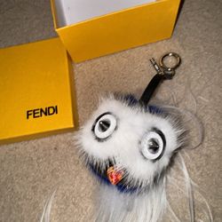 New FENDI  Mink Fox Fur QuTweet Birgami Bag Bug Charm Blue. Old Stock 