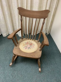Wood Rocker With Needlepoint Seat