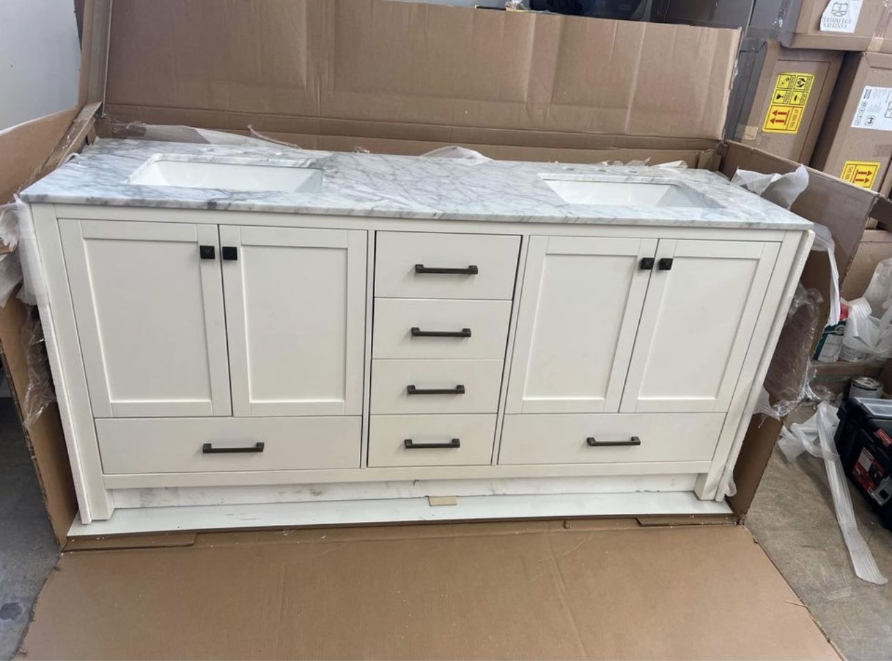 Scratch and Dent! 60” Double Sink Bathroom Vanity with Marble