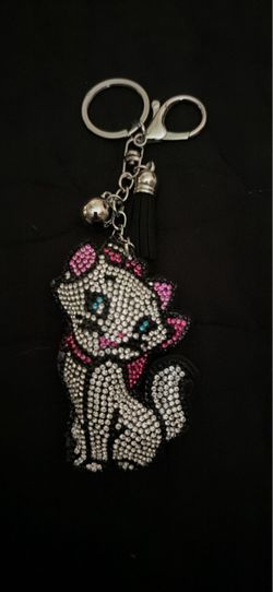 Rhinestone Cat Keychain with Tassel