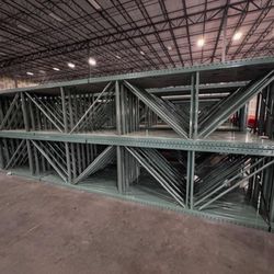 TEARDROP PALLET RACK UPRIGHTS; 24' T X 42" W, 5" X 7" BASE PLATE