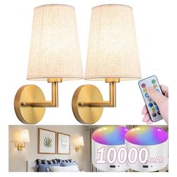 YHCDLAMP Wall Sconce Battery Operated Wall Light Fixure with Remote Control, Dimmable Battery Operated Wall Sconces Set Of Two