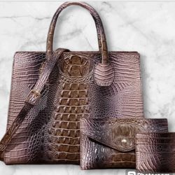 3pcs Colorful Crocodile Pattern Bag Set, Gradient Color Handbag, Women Tote Bag With Clutch Wallet And Credit Card Holder Coin Purse
