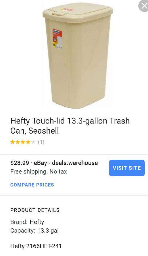 Hefty Touch-lid 13.3-gallon Trash Can, Seashell Beige for Sale in