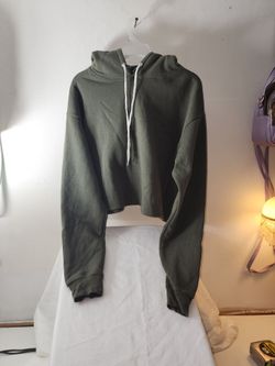 Olive Green Cropped Pullover Hoodie