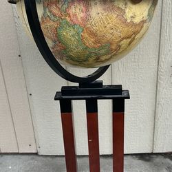 Antique Wood Stand Classic World Globe 40” H 