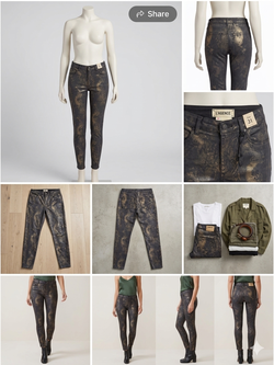 L'AGENCE Black Jeans with Bronze Metallic Print