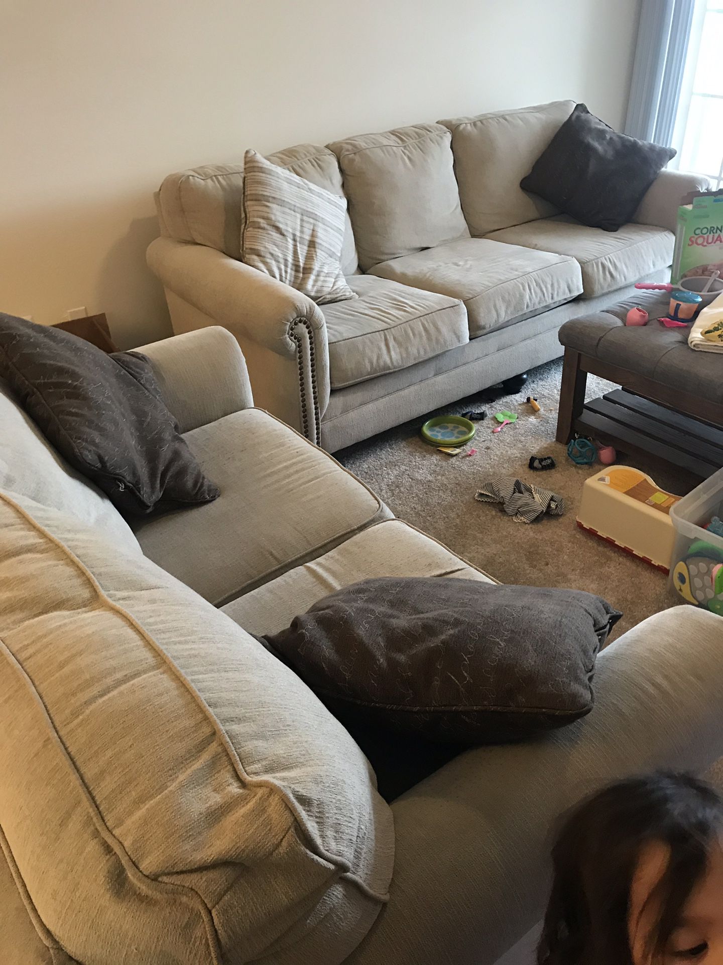 Cream sofa and love seat living room set