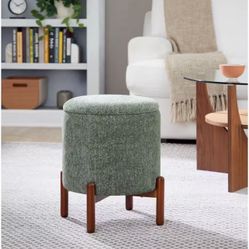 Daniella Storage Ottoman – Walnut Wood + Green Fabric ✨