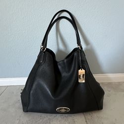Coach Leather Shoulder Hobo Handbag, Edie Black
