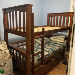 Twin Size Solid Wood Bunk Bed With Trundle.