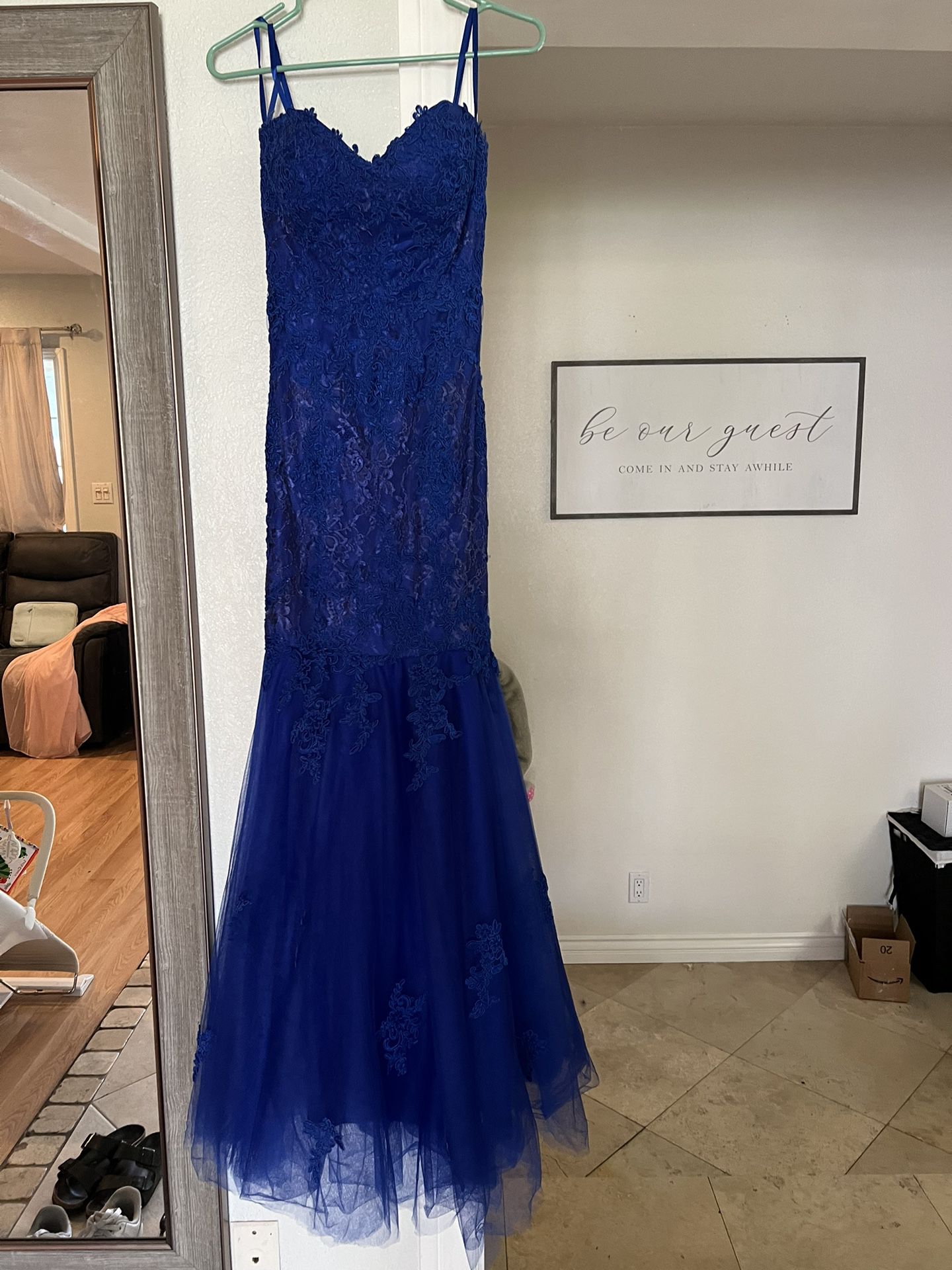 Blue Lacy Prom Dress/ Formal Dress 