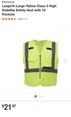 Milwaukee Large/X-Large Yellow Safety Vest with 10 Pockets