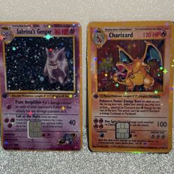Charizard & Gengar Credit Card Skin ~ Pokemon Card Holographic 1st Edition - 2pc