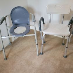 Two senior adjustable shower and toilet chairs