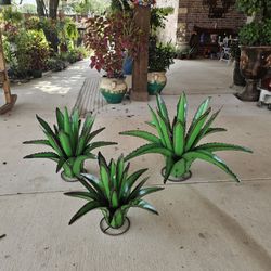 Green Metal Agave Set (Yard Art) ClayPots, Planters,Plants,Pottery
