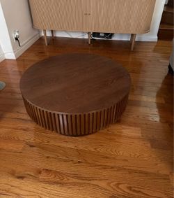 Round Wood Slatted Coffee Table