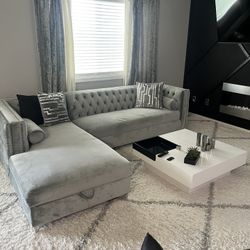 Velvet Sofa , Coffee Table And Rug