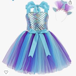 Mermaid Tule  Backless Dress Kids Size 7-8
