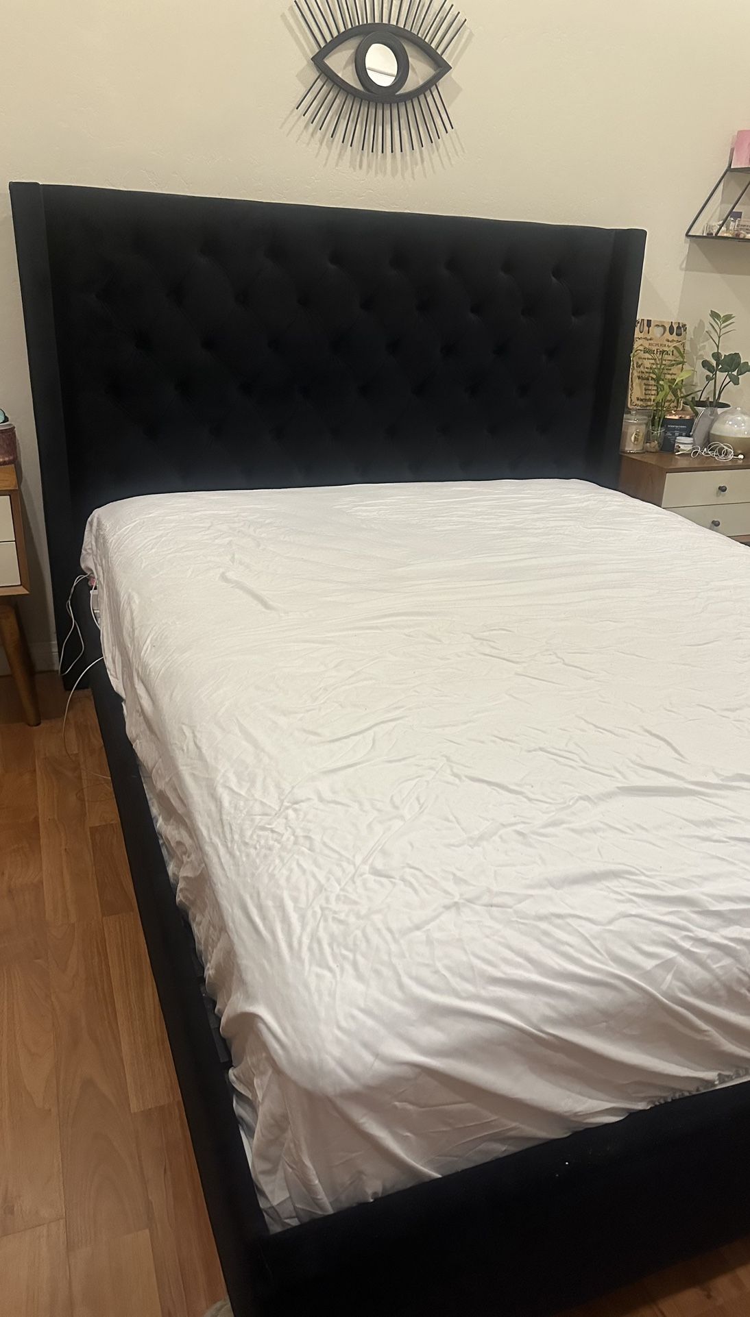 Queen Size Bed Frame - Black Velvet Material