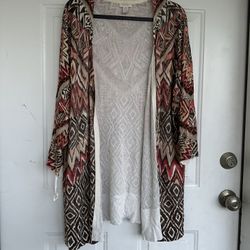 Chico's Women's Tribal Aztec Print Longline Open Front Cardigan Sweater Size 3