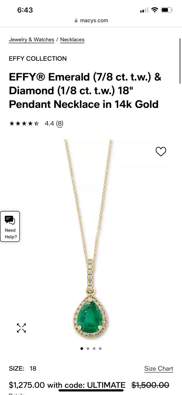 EFFY® Emerald (7/8 Diamond (1/8 18 Pendant