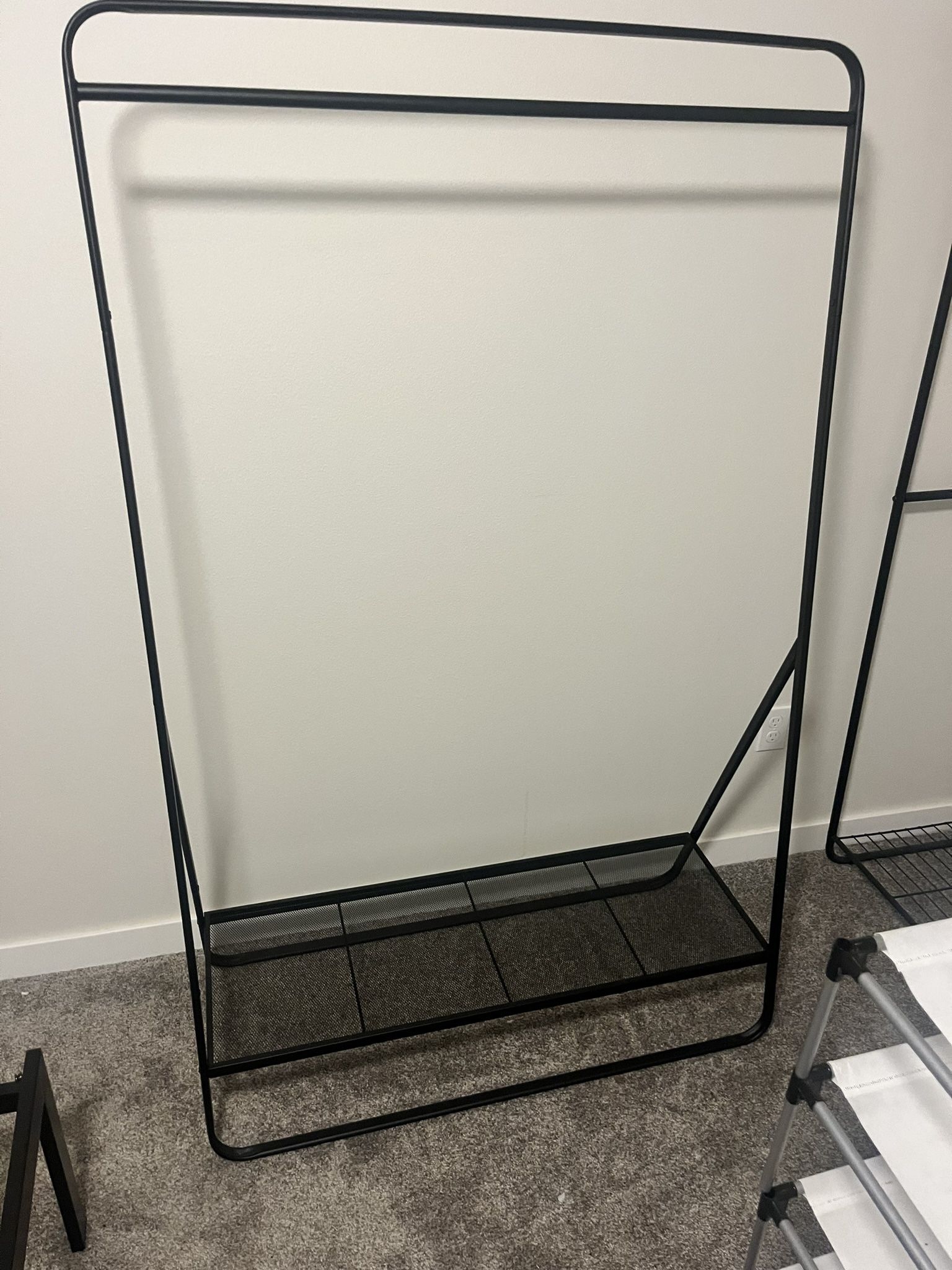 Metal Garment Rack. Black 65 pound capacity- like new!