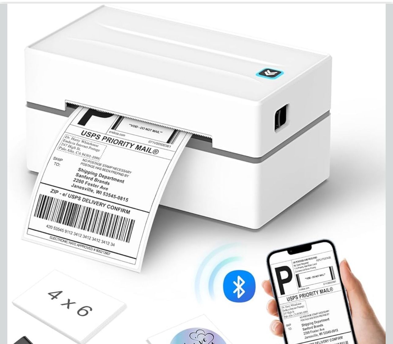 Bluetooth Thermal Label Printer, Wireless 4x6 Shipping Label Printers for Small Business, Compatible with Android&iOS and Windows, Address Label Print
