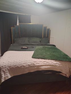 Art Deco Upholstered Bed Frame with Headboard