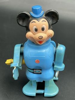 Vintage Mickey Mouse 1972 Wind Up Walking Robot 4-1/2"