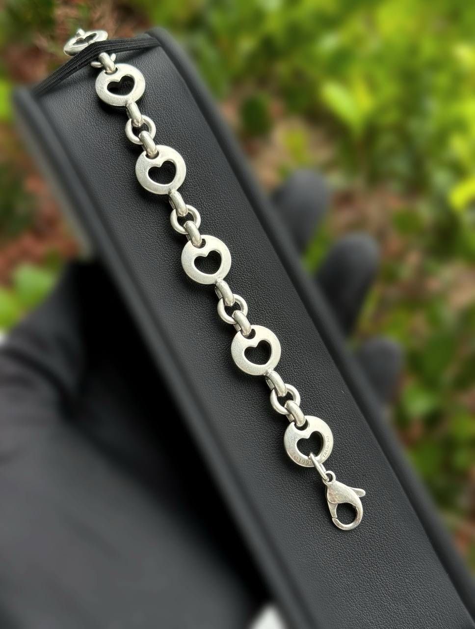 Jewelry .925 solid sterling silver Tiffany & Co Open Heart Circle Link Sterling Bracelet 7.00” 14.00mm