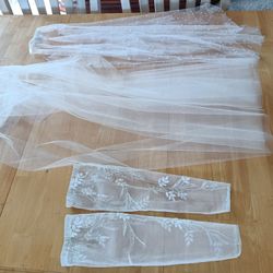 Bride accessories handmade sleeves & veil, 3 pieces

1 pair of handmade sleeves for $40
1 handmade tulle veil $30
1 Pearl veil $20

Details for each i