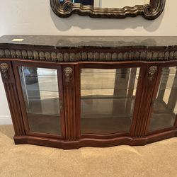 Credenza Buffet Sideboard Cabinet Granite Wood Glass Shelving - $800 