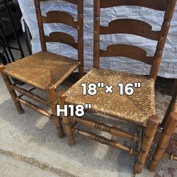 Early 20th Century Set of 3 Antique Rush Seat Dining Chairs