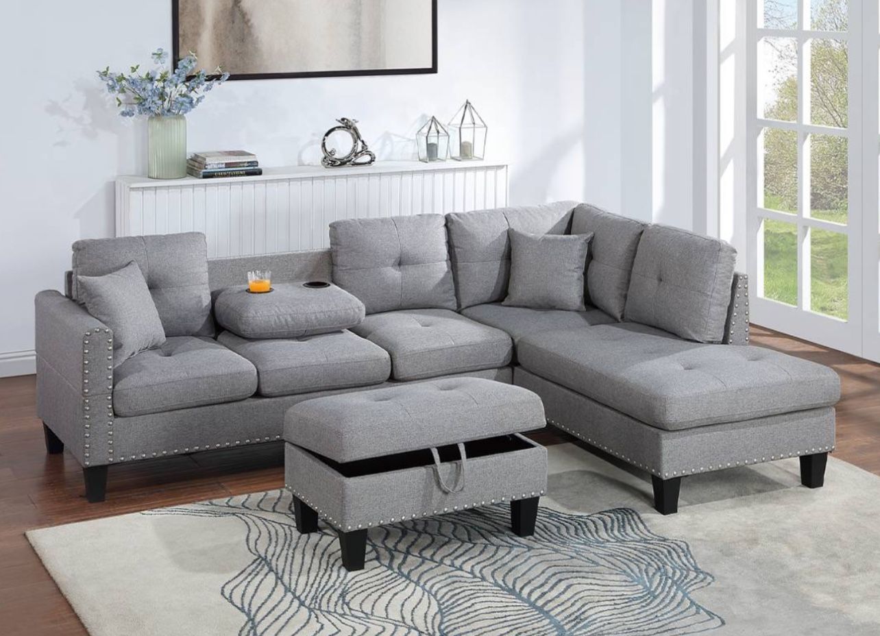 $350  Sectional Chaise with Storage Ottoman  101”x67”x34”H