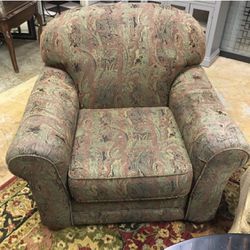 Sage Patterned Living Room Chair With Ottoman