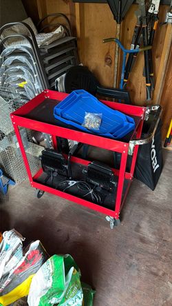Red Metal Rolling Shop Cart