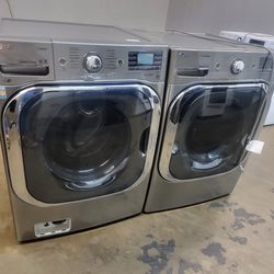 LG SET STEAM WASHER AND GAS DRYER STAINLESS STEEL JUMBO