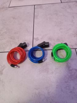 Bike locks red, blue and green