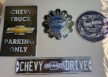 Metal Chevy wall art sizes 12x18 5x24,12 round  10.00 each