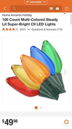 100 Count Multi-Colored Steady Lit Super-Bright C9 LED Lights